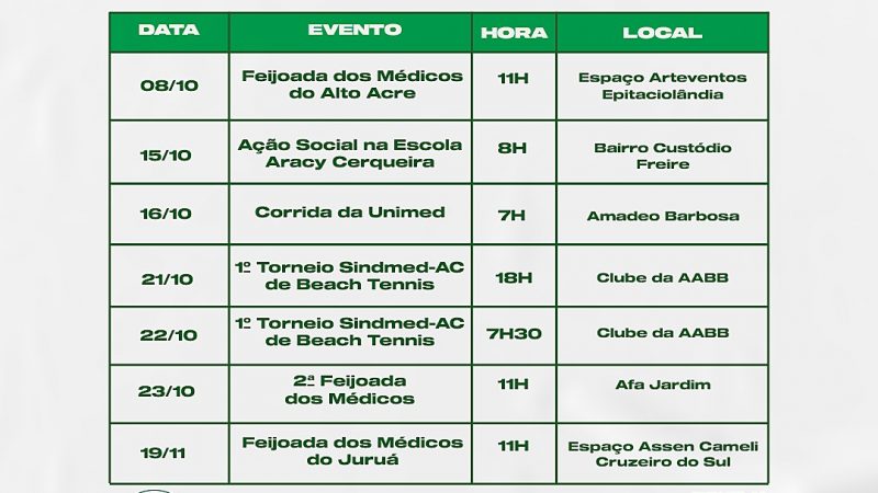 Sindmed-AC divulga a programação para o Mês dos Médicos e abre as vendas de mesas para a Feijoada