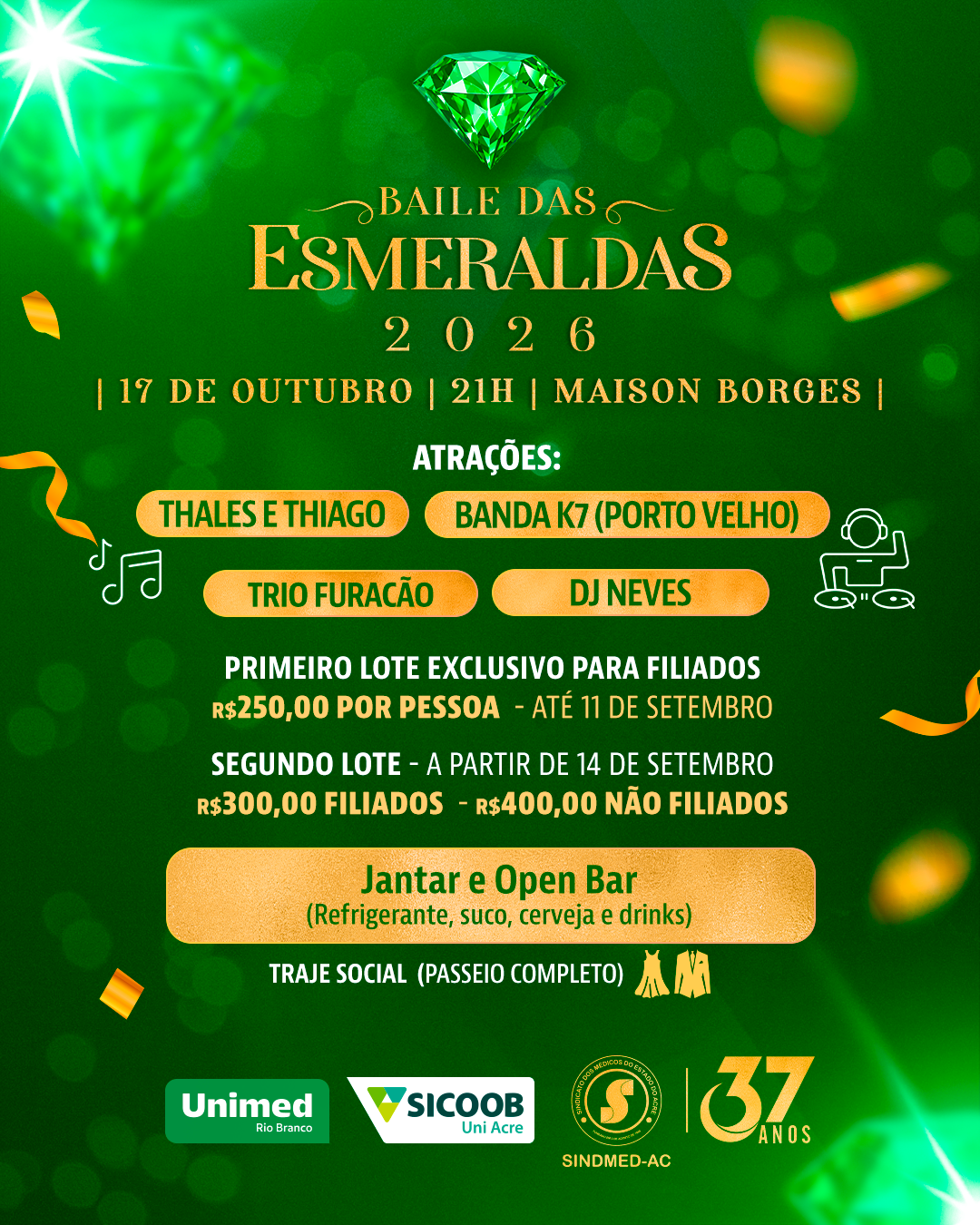 Restam poucas mesas para o Baile das Esmeraldas 2026